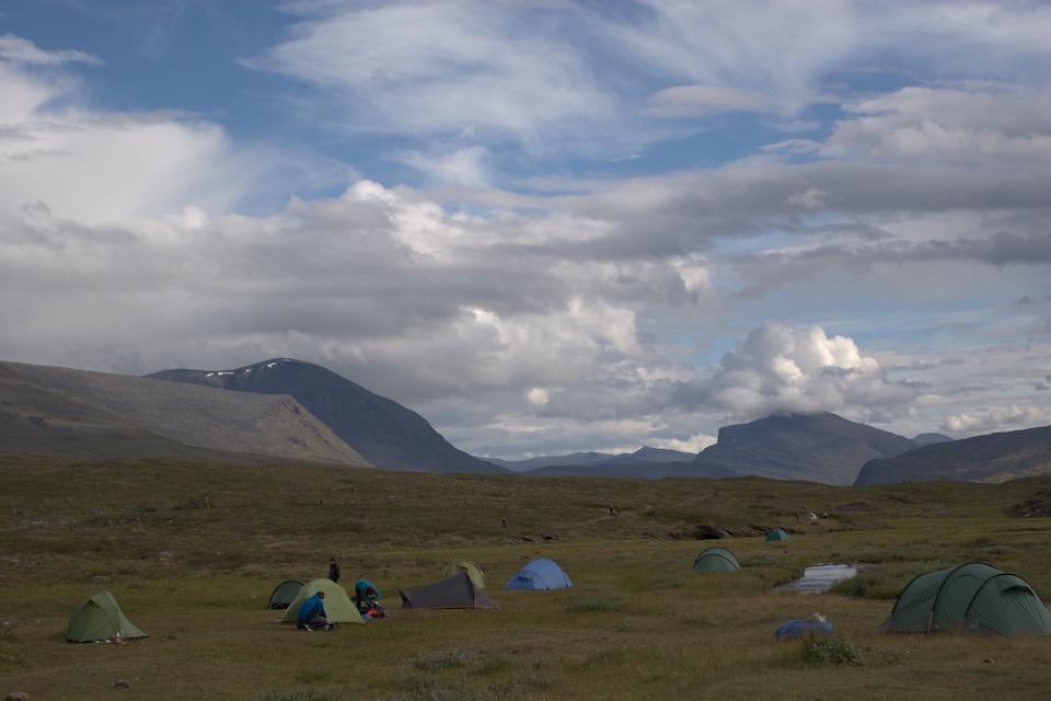 Tents scattered in the valley